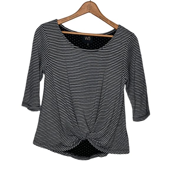Anthropologie Small S‎ W5 Concepts Black White Striped Twist Front Knit Top - Picture 1 of 4